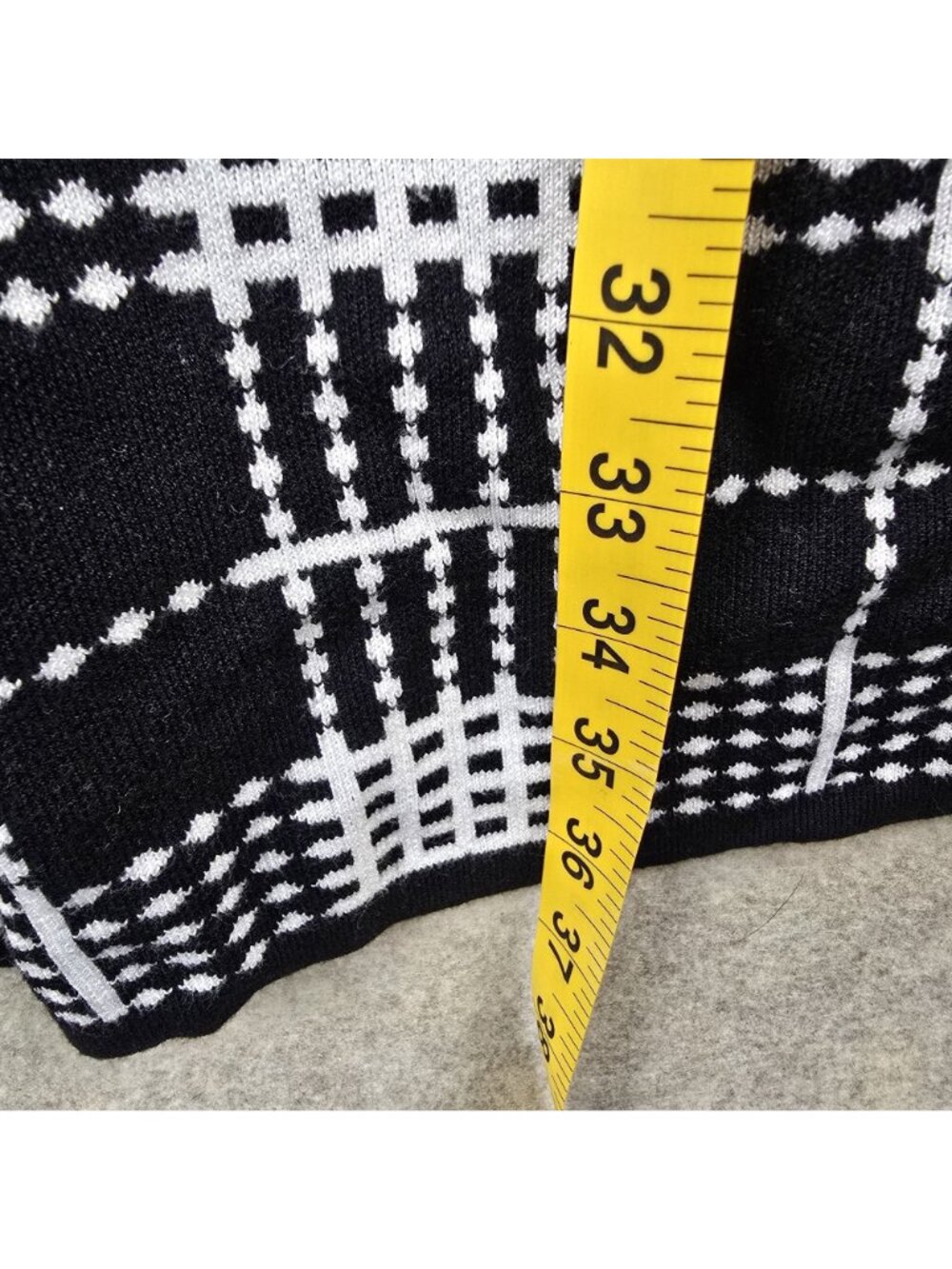 Investments Womens Long Open Cardigan Black & White Plaid Size 3X Rayon Blend - Picture 7 of 7